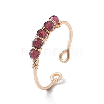 Copper Wire Wrapped Natural Garnet Open Ring RJEW-JR00630-04-1