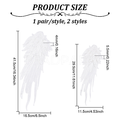 2 Pairs 2 Style Angel Wing Polyester Embroidery Lace Appliques DIY-FG0003-89B-1