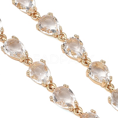 Brass Glass Teardrop Link Chain Bracelet Making AJEW-JB01646-1