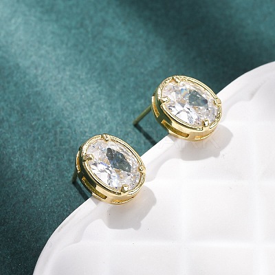 Brass Micro Pave Clear Cubic Zirconia Stud Earrings EJEW-C174-02E-G-1