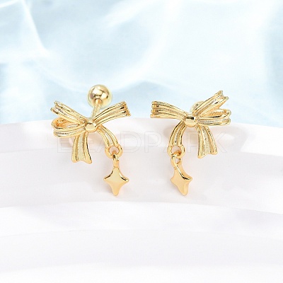 Bowknot with Star 925 Sterling Silver Stud Earrings EJEW-K317-10G-1