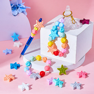 48Pcs 12 Colors Star Silicone Beads SIL-TA0001-56-1
