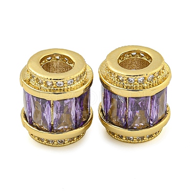 Rack Plating Brass Micro Pave Cubic Zirconia European Beads LS-KK-F089-31G-04-1