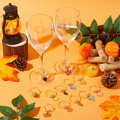 Autumn Theme Alloy Enamel with Glass Wine Glass Charms AJEW-SC0002-12-1