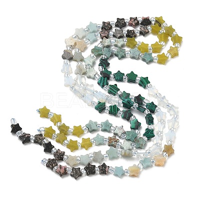 6 Styles Opalite & Synthetic Malachite & Natural Lemon Jade & HuBei Turquoise & Flower Amazonite & Rhodonite Beads Strands G-D095-A05-1