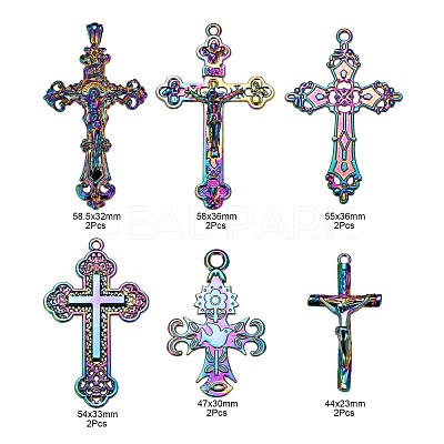 12Pcs 6 Style Rainbow Color Alloy Pendants FIND-LS0001-16MC-1