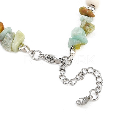 Dyed Synthetic Turquoise Starfish & Natural Flower Amazonite Chip Beaded Anklets with 304 Stainless Steel End Chains AJEW-AN00733-03-1