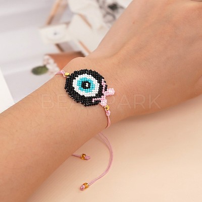 Bohemian Style Apple Shape Evil Eye Charm Glass Seed Bead Link Bracelets SC9475-2-1