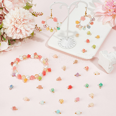 60Pcs Dyed Synthetic Coral Flower Charms PALLOY-BM00009-1