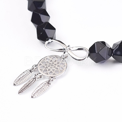 Natural Black Agate(Dyed & Heated) Beads Charm Bracelets BJEW-O162-D01-1