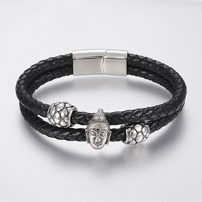 Braided Leather Cord Multi-strand Bracelets BJEW-H560-56-1