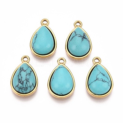 Synthetic Turquoise Teardrop Pendants STAS-N109-210C-G-1