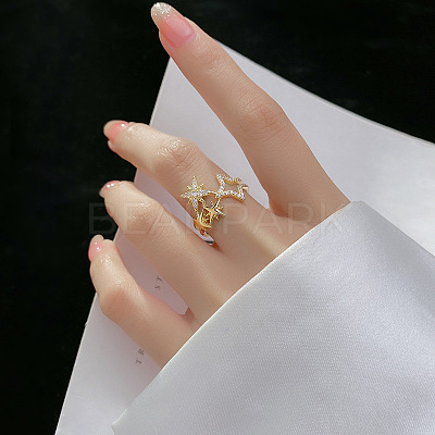 Brass Micro Pave Clear Cubic Zirconia Cuff Open Rings for Women FS-WG32C5D-02-1