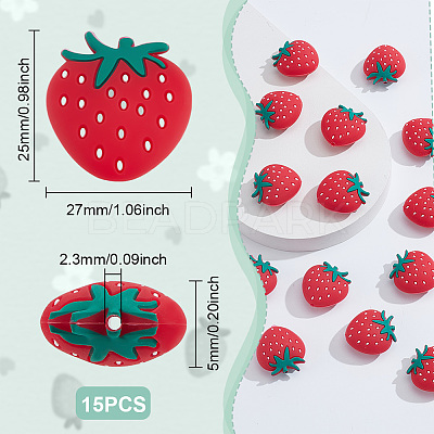 15Pcs Strawberry Food Grade Eco-Friendly Silicone Focal Beads SIL-UN0001-01-1