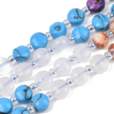 Dyed Natural White Jade & Red Netstone & Quartz Crystal & K2 Stone & Synthetic Turquoise Beads Strands G-Z135-B03-1