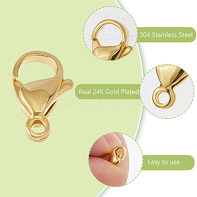 50Pcs PVD Vacuum Plating 304 Stainless Steel Lobster Claw Clasps STAS-DC0017-15-1
