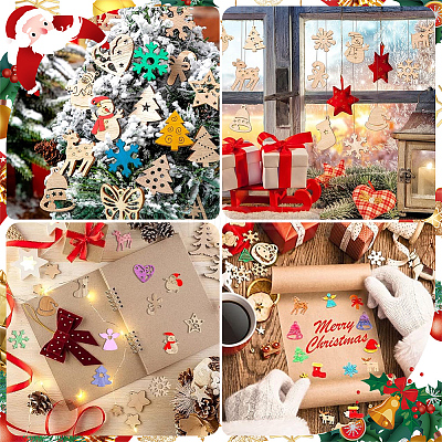 4 Sets Unfinished Wood Cutouts Ornaments WOOD-SC0001-91B-1