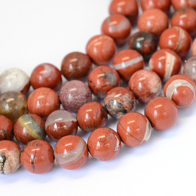 Natural Red Jasper Round Bead Strands X-G-E334-6mm-27-1