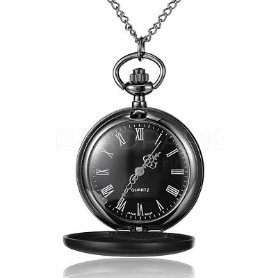 Flat Round Alloy Quartz Pocket Watches WACH-N039-04B-B-1