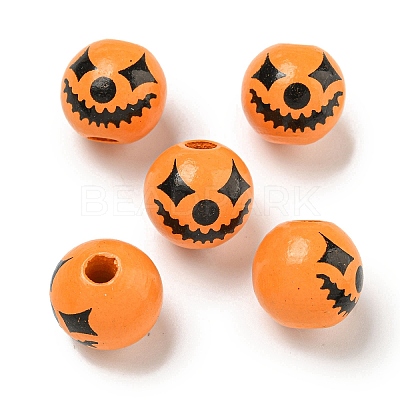 Printed Wood European Beads WOOD-G022-08A-03-1