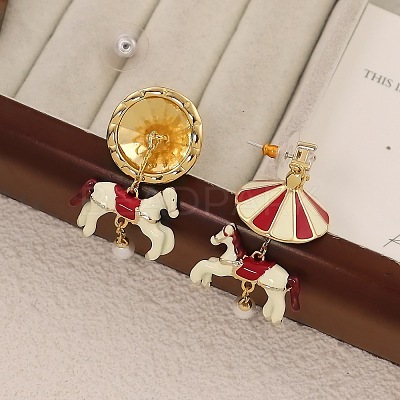 Carousel Brass Enamel Dangle Stud Earrings FS-WGBCA8C-01-1