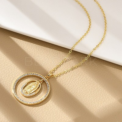 Brass Micro Pave Clear Cubic Zirconia Ring Pendant Necklaces LS-NJEW-P322-A03-G-1