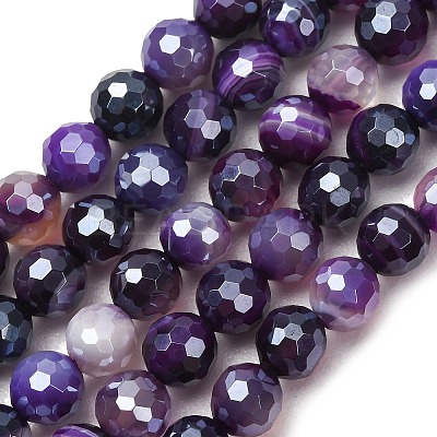 Electroplated Natural Agate Beads Strands G-B191-A07-6mm-10-1