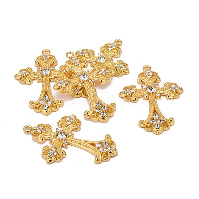 Alloy Rhinestone Cross Big Pendants ALRI-1475-G-NR-1