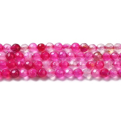 Faceted Natural Striped Agate/Banded Agate Beads Strands G-F447-4mm-H08-1