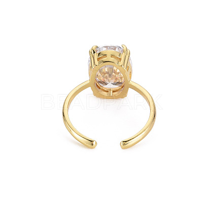Oval Glass Open Cuff Ring RJEW-S049-001G-01-1