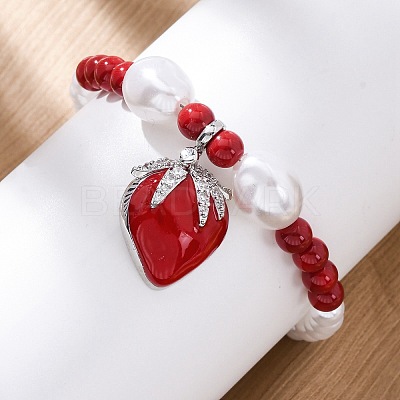 Strawberry Brass Micro Pave Clear Cubic Zirconia Charm Bracelets BJEW-G740-04P-1