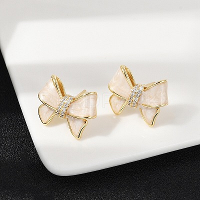 Brass Micro Pave Clear Cubic Zirconia Stud Earrings EJEW-H154-13G-1
