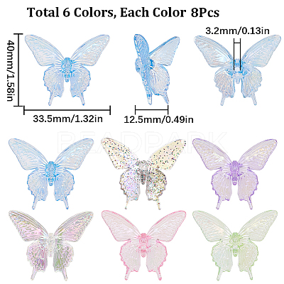40pcs 5 colors UV Plating Rainbow Iridescent Transparent Acrylic Beads OACR-SC0001-19-1