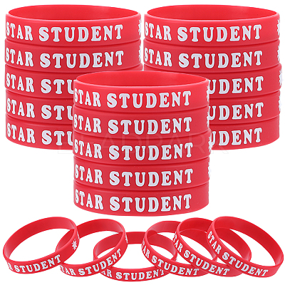 Word Star Student Silicone Cord Bracelet Wristband BJEW-WH0018-49A-1