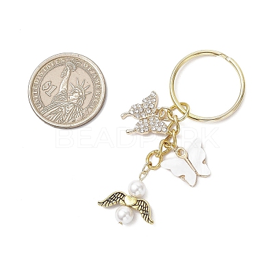 2Pcs Butterfly Alloy Acrylic & Rhinestone & Angle Pendant Keychains KEYC-JKC01251-1