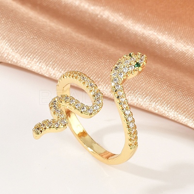 Snake Brass Micro Pave Clear Cubic Zirconia Open Cuff Rings for Women RJEW-G343-28G-1