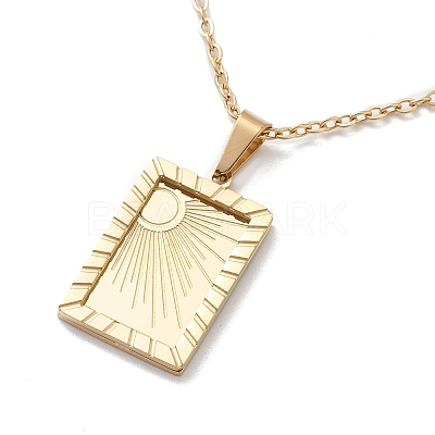 304 Stainless Steel Rectangle Pendant Necklace with Box Chains for Women NJEW-I123-02A-1