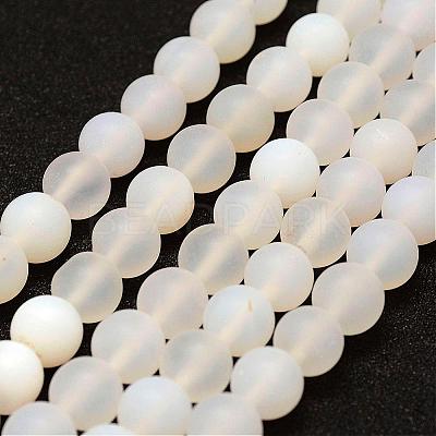Frosted Natural White Agate Beads Strands G-F377-8mm-1