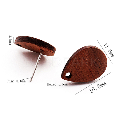 Coconut Brown Wood Stud Earring Findings EJEW-CJC0001-10-1