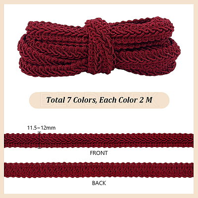 14M 7 Style Polyester Centipede Braided Lace Ribbon OCOR-PH0005-46-1