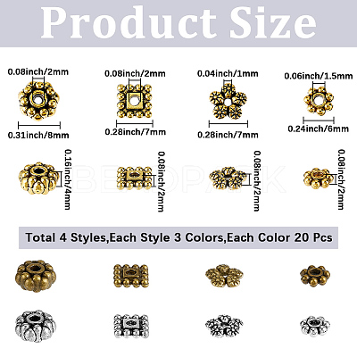240Pcs 12 Styles Tibetan Style Alloy Spacer Beads TIBE-SC0002-59A-1