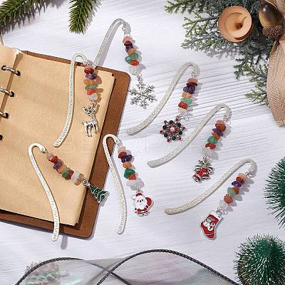Christmas Theme Alloy Hook Bookmarks AJEW-JK00338-1