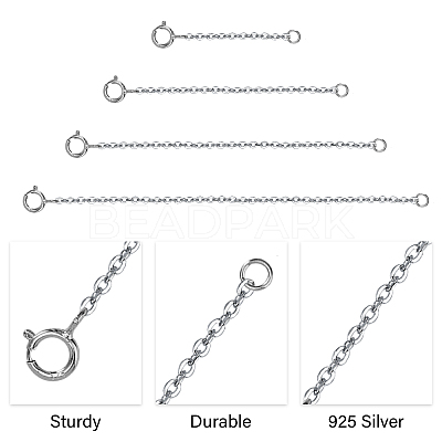 Anti-Tarnish 4Pcs 4 Styles Sterling Silver Cable Chain Extender STER-GL0001-03-1