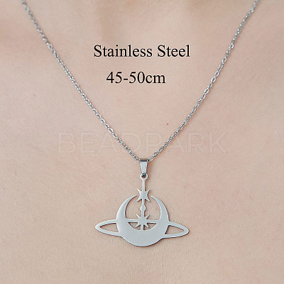 Non-Tarnish 201 Stainless Steel Planet Pendant Necklace NJEW-OY002-30-1
