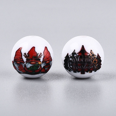 Christmas Printed Opaque Acrylic Round Beads OACR-T029-08A-1