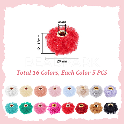 80Pcs 16 Colors Cloth Alloy Plush Pompom Ball Beads DIY-GA0008-86-1