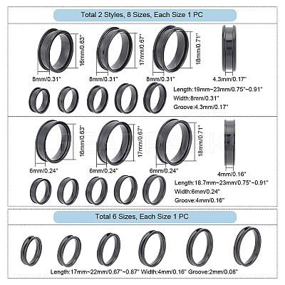 22Pcs 22 Style 201 & 304 Stainless Steel Grooved Finger Ring Settings STAS-UN0044-14-1