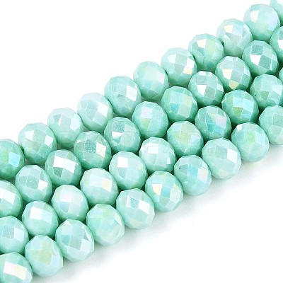 Anti-Tarnish Electroplate Rondelle Glass Beads Strands EGLA-T021-8mm-17-04-1