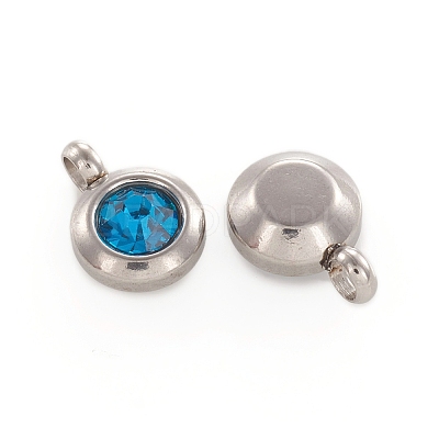 Trendy Original Color 304 Stainless Steel Faceted Grade A Rhinestone Flat Round Charms Pendants RB-N030-01K-1