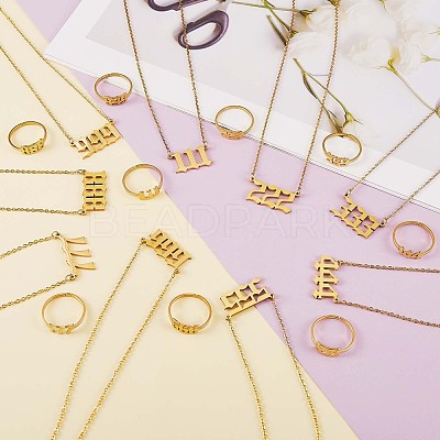 Number Pendant Necklace & Open Cuff Ring JX196A-1